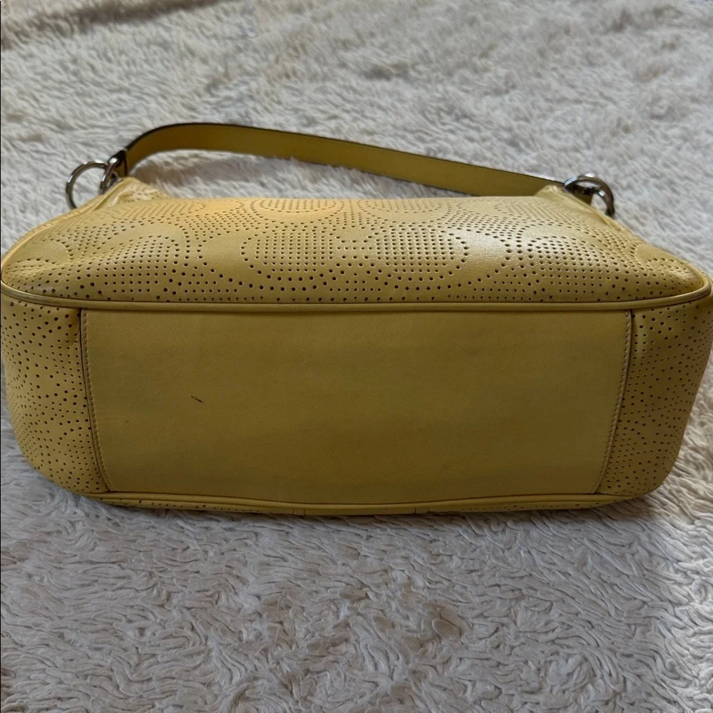 COACH Signature Stripe Convertible Hobo Bag YelowPerforated Leather F23241